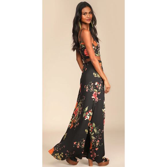 Lulus Bloom With a View Black Floral Print Two-Piece Maxi Dress Size XL - Picture 12 of 14